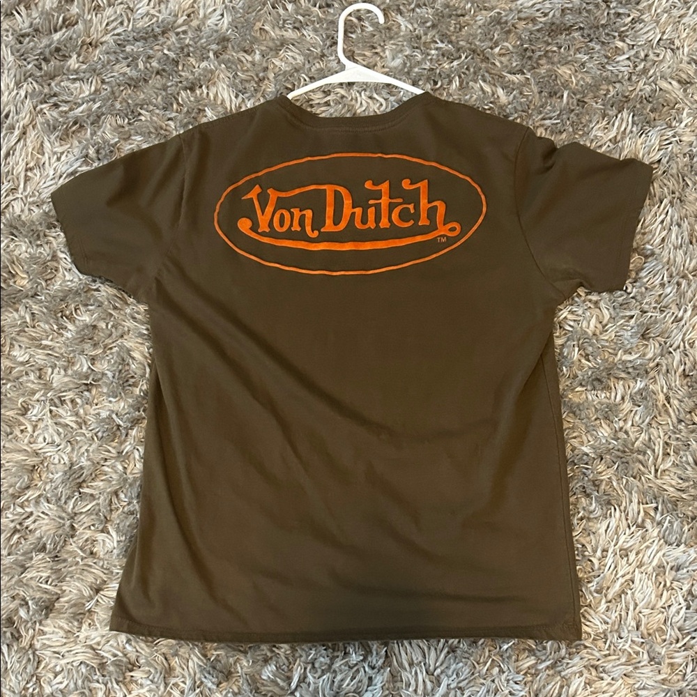 Von Dutch Men's Olive T-Shirt with Orange Logo